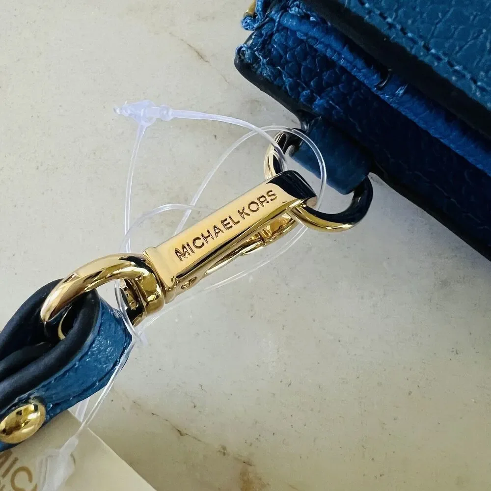 MICHAEL KORS Vintage Blue Leather Double Zip Wallet Wristlet